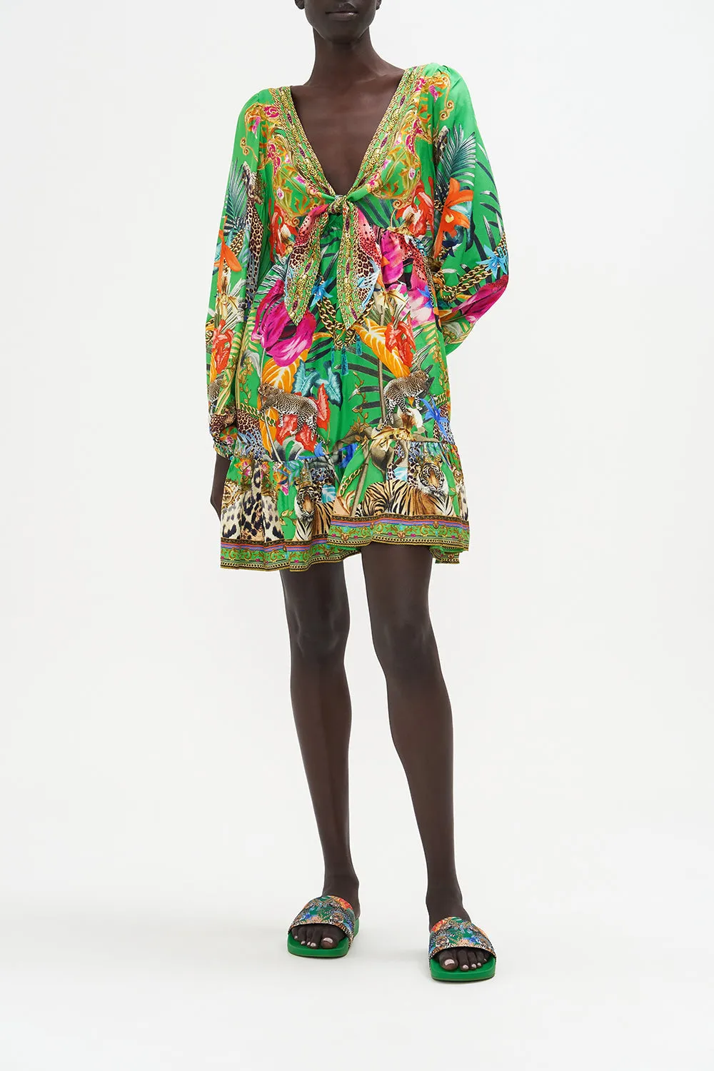 SHORT TIE FRONT BLOUSON DRESS CURIOUS AND CURIOUSER sold by Camilla