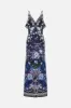 V NECK BIAS SLIP DRESS WITH BACK FRILL OBSIDIAN BLOOM sold by Camilla
