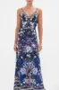 V NECK BIAS SLIP DRESS WITH BACK FRILL OBSIDIAN BLOOM sold by Camilla