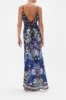 V NECK BIAS SLIP DRESS WITH BACK FRILL OBSIDIAN BLOOM sold by Camilla