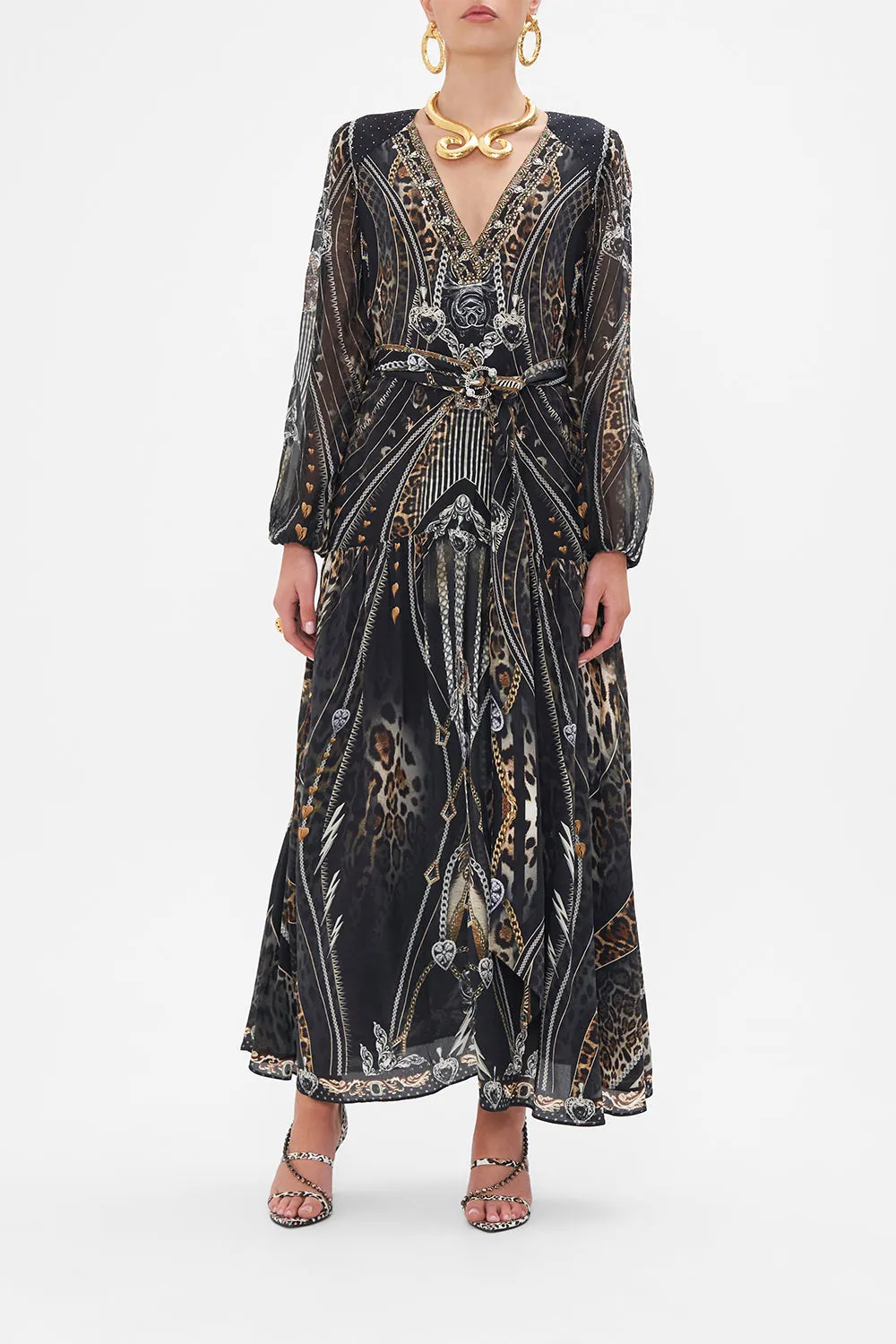 V NECK DRESS WITH BELT CHAOS IN THE COSMOS sold by Camilla