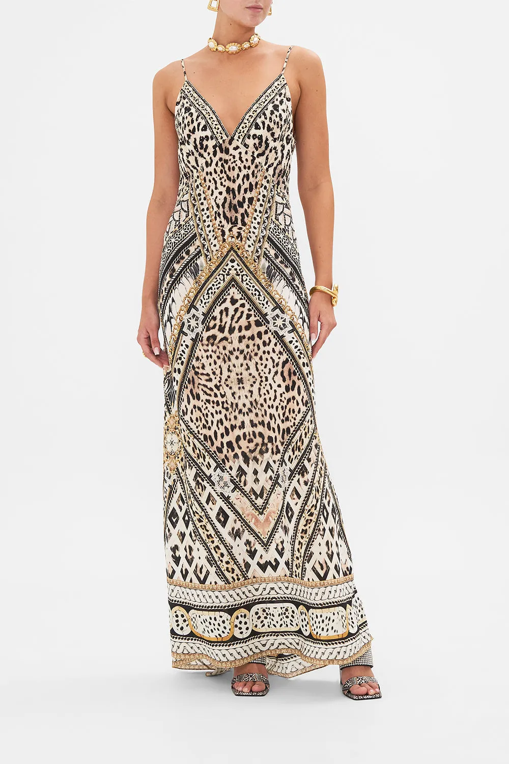 V NECK FULL LENGTH BIAS SLIP DRESS MOSAIC MUSE sold by Camilla