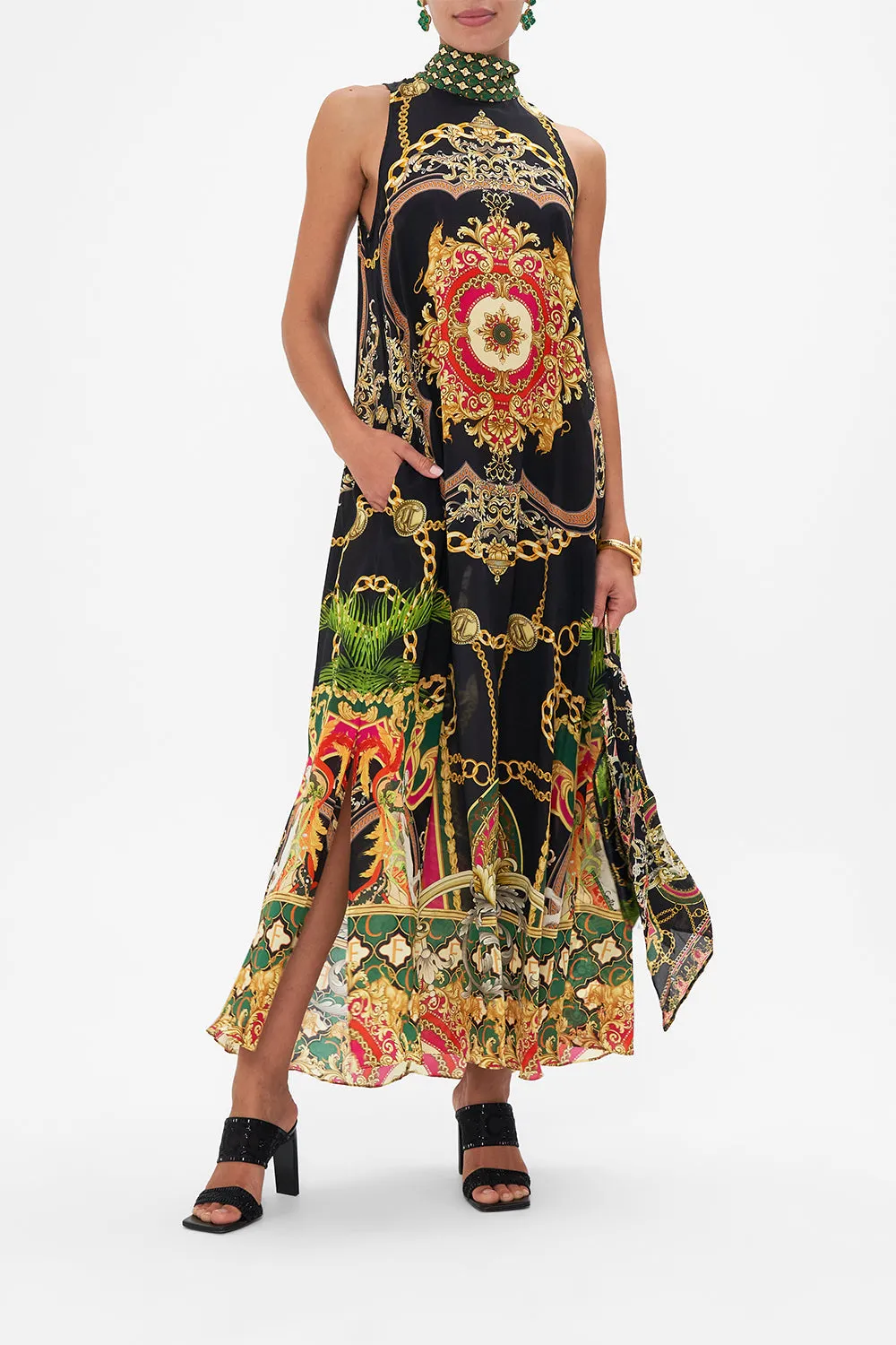 HIGH NECK DRESS WITH BACK NECK TIE JEALOUSY AND JEWELS sold by Camilla