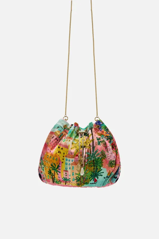 DRAWSTRING POUCH WITH CHAIN STRAP SISTER SUNSET sold by Camilla