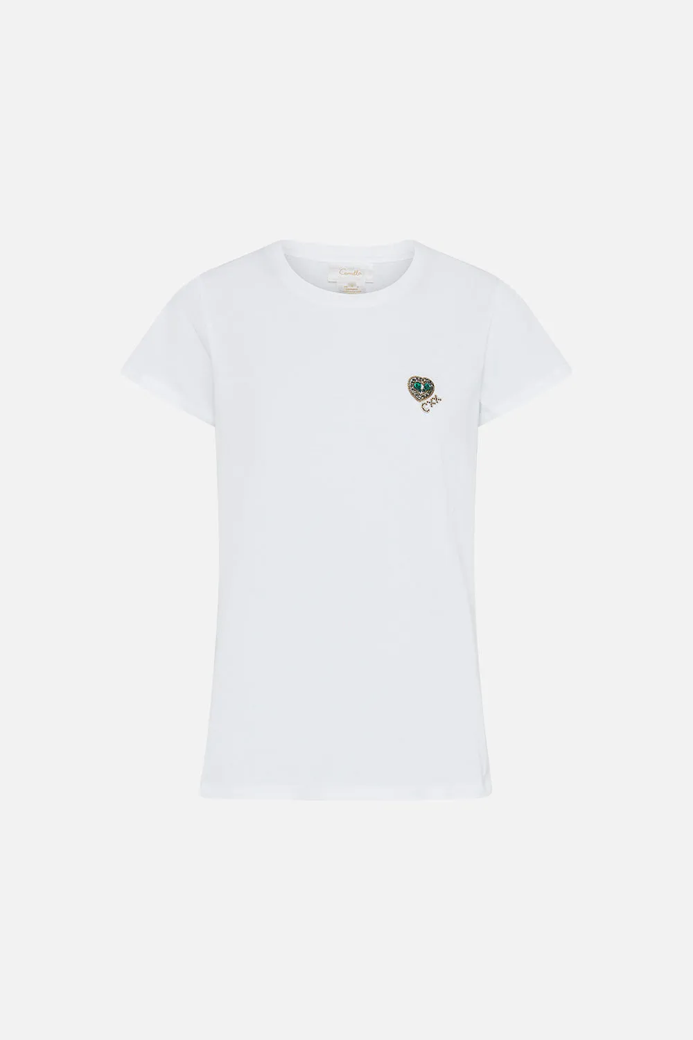 SLIM FIT ROUND NECK T-SHIRT - EMBROIDERED PLUMES AND PARTERRES sold by Camilla product image thumbnail 3