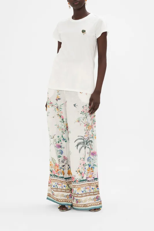 SLIM FIT ROUND NECK T-SHIRT - EMBROIDERED PLUMES AND PARTERRES sold by Camilla