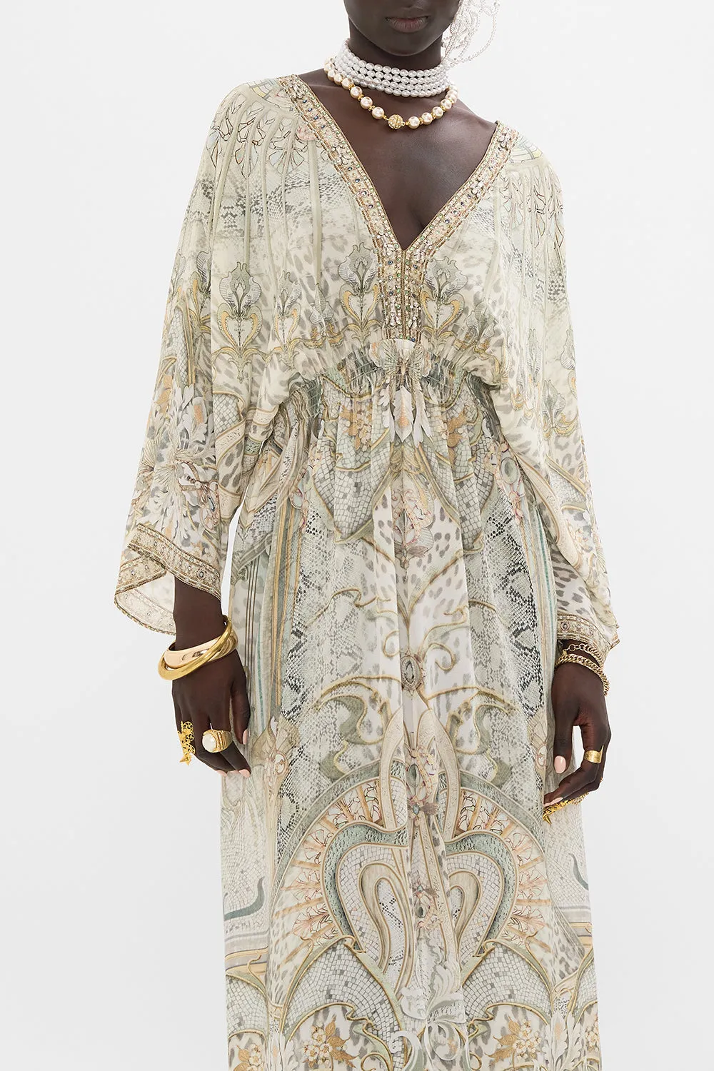 V NECK LONG DRESS WITH SHIRRING IVORY TOWER TALES sold by Camilla product image thumbnail 5