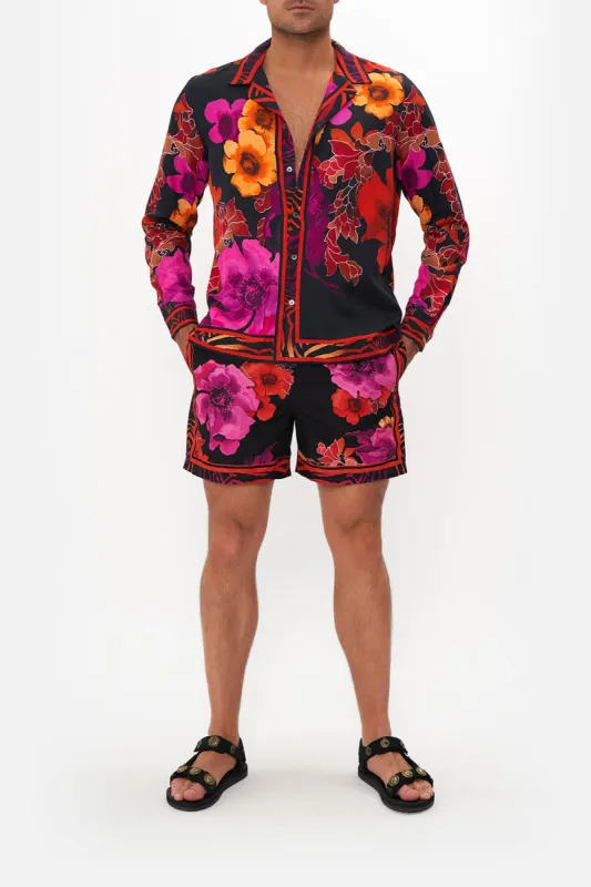 LONG SLEEVE CAMP COLLARED SHIRT MIDNIGHT POPPY sold by Camilla