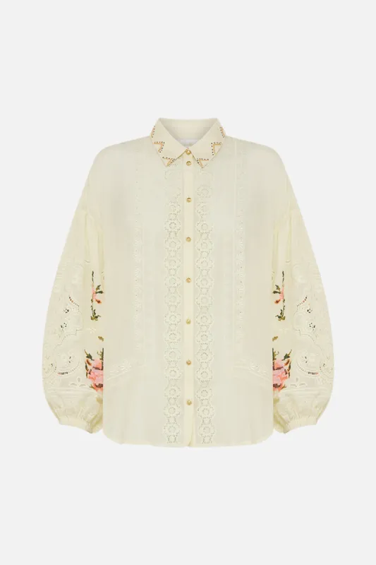 EMBROIDERED BALLOON SLEEVE SHIRT BLOUSE IN HONOUR OF HEIRLOOMS sold by Camilla