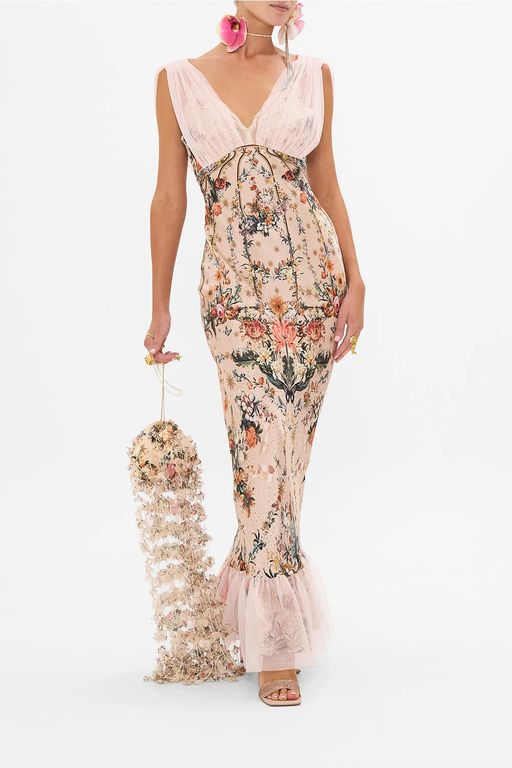 BIAS DRESS WITH MESH OVERLAY ROSE GARDEN REVOLUTION sold by Camilla