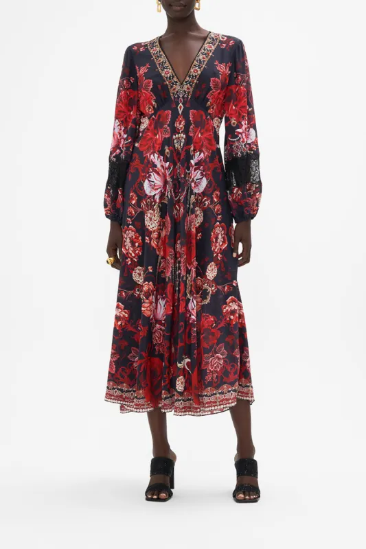 BLOUSON SLEEVE V NECK DRESS WITH LACE SISTERHOOD OF THE ROSE sold by Camilla