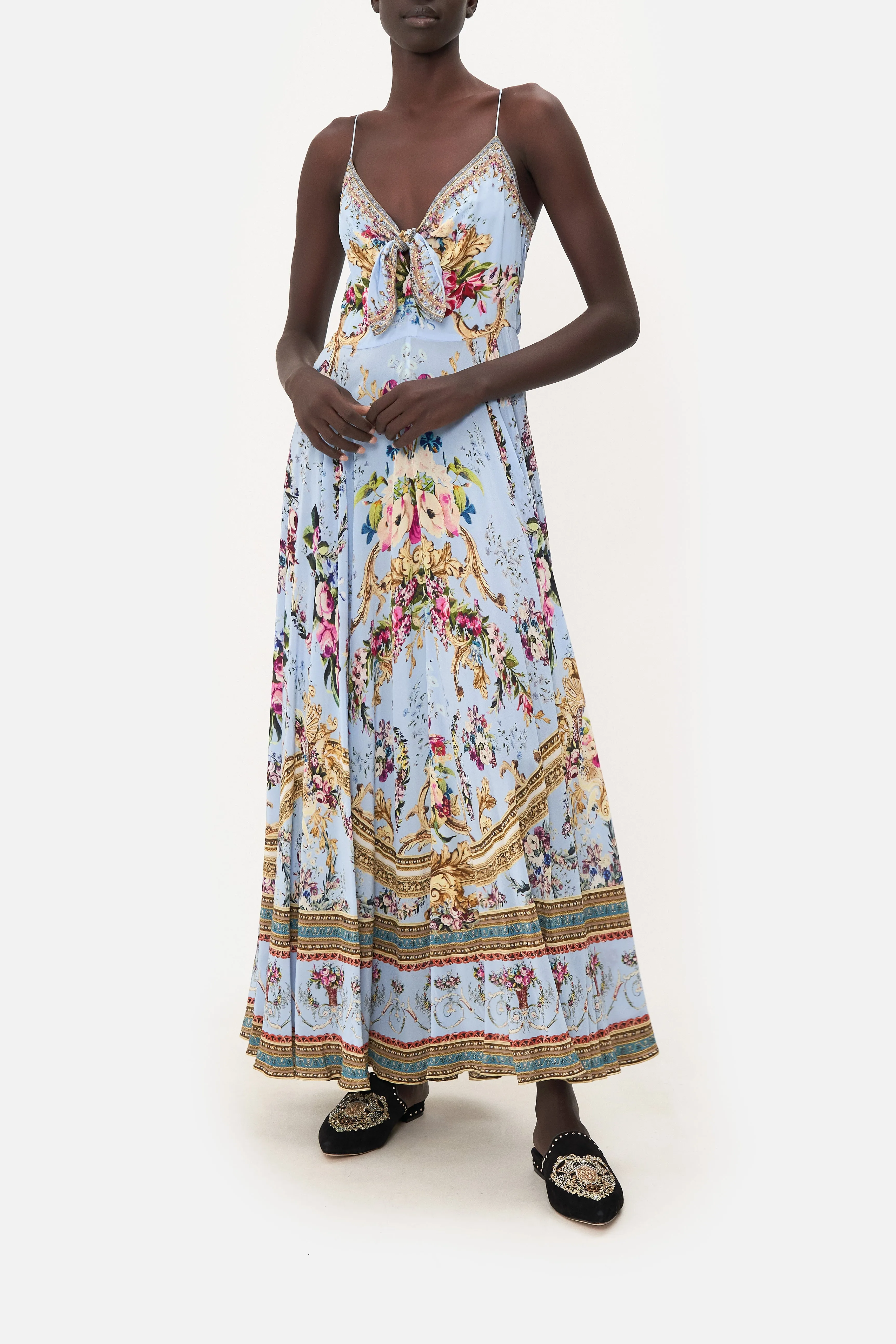 LONG DRESS WITH TIE FRONT FLORAFUL sold by Camilla