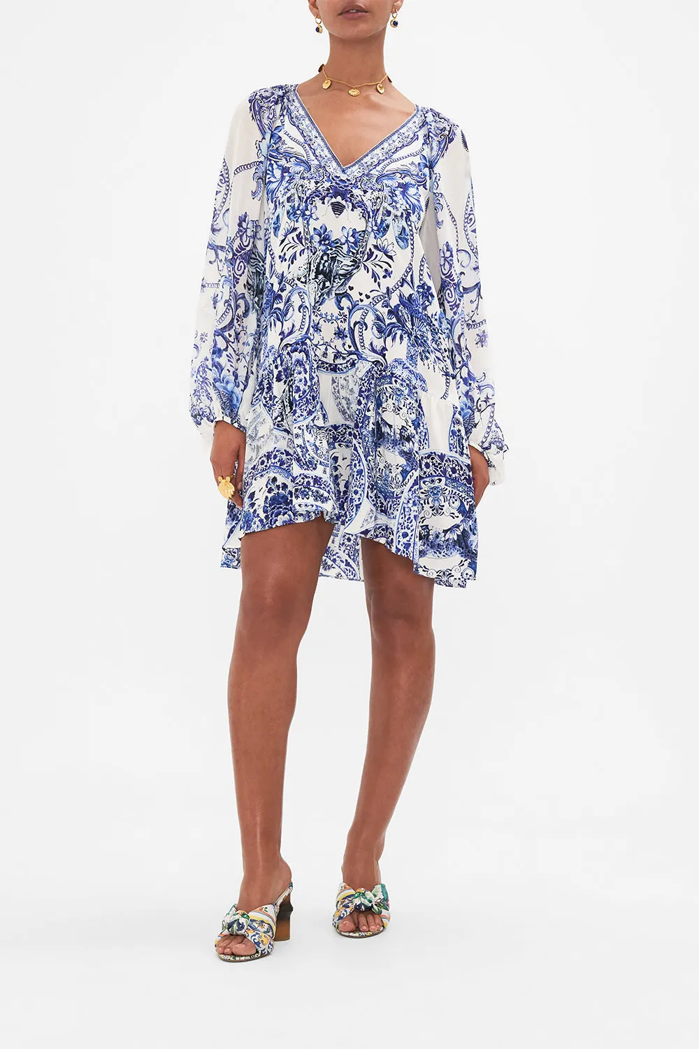 V NECK DRESS WITH BLOUSON SLEEVE GLAZE AND GRAZE sold by Camilla