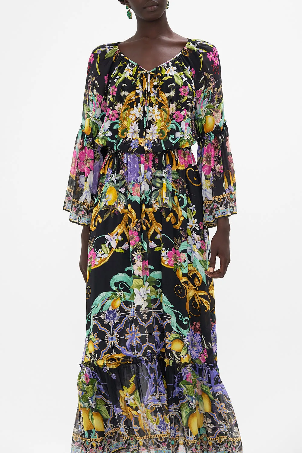 LONG DRESS WITH GATHERED BELL SLEEVE MEET ME IN MARCHESA sold by Camilla product image thumbnail 5