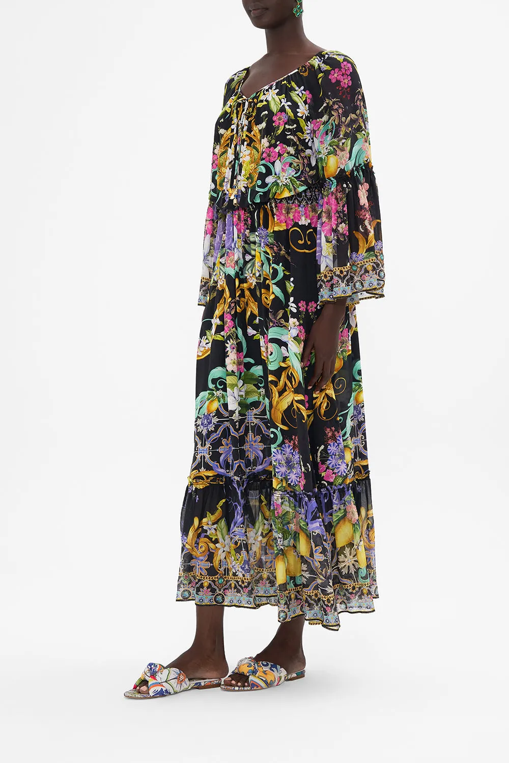 LONG DRESS WITH GATHERED BELL SLEEVE MEET ME IN MARCHESA sold by Camilla product image thumbnail 4