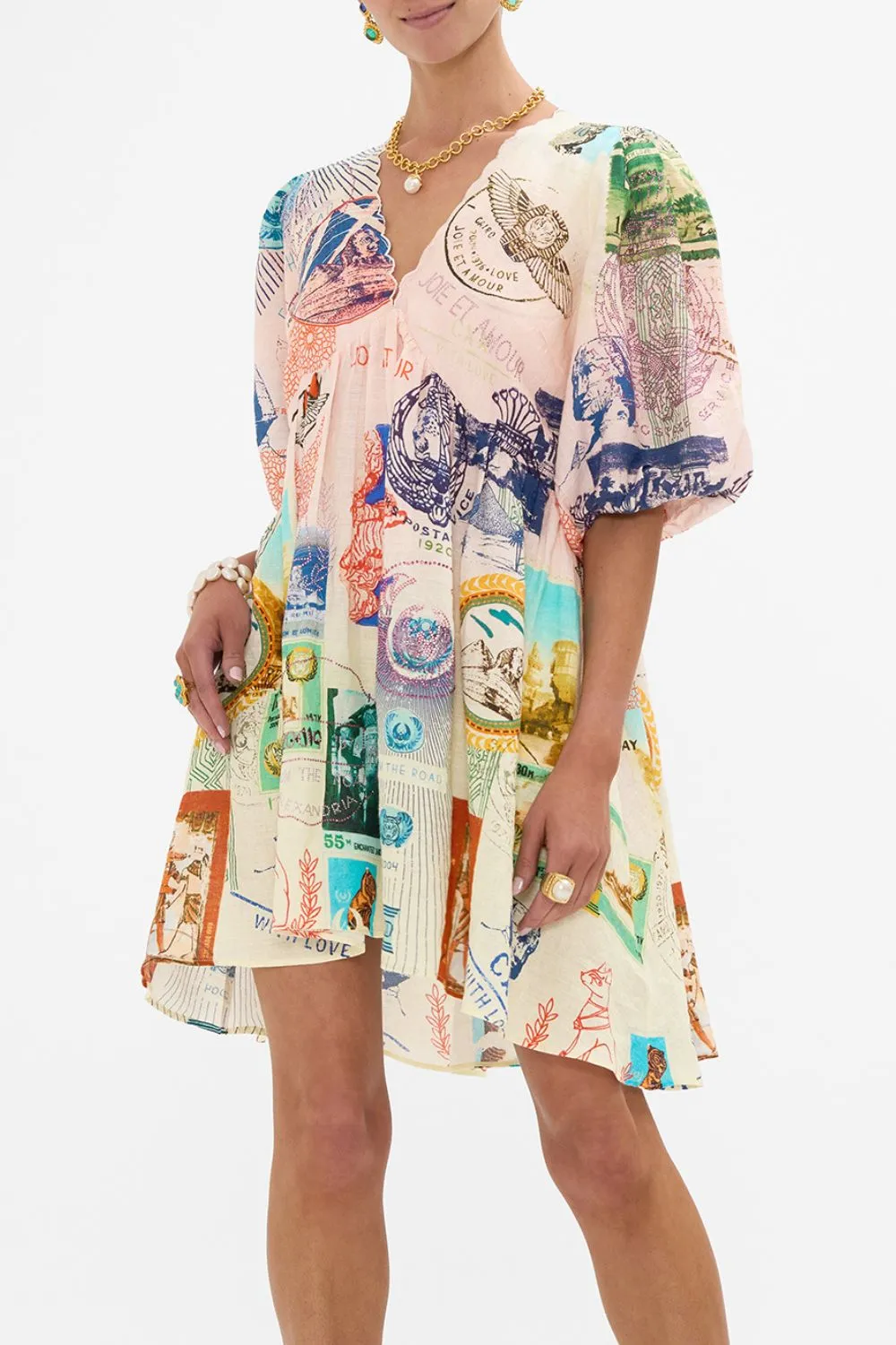 V NECK PUFF SLEEVE SHORT DRESS HAUTE PASSPORT sold by Camilla product image thumbnail 5