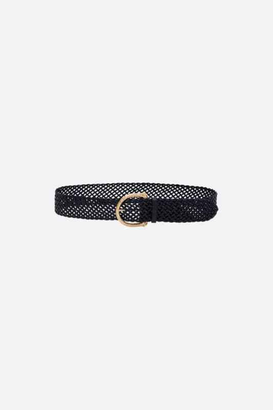 BRAIDED LEOPARD BUCKLE BELT SOLID BLACK sold by Camilla
