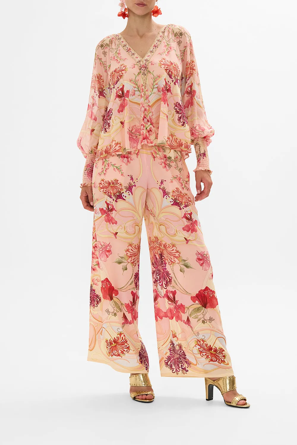 SHIRRED CUFF BLOUSE BLOSSOMS AND BRUSHSTROKES sold by Camilla