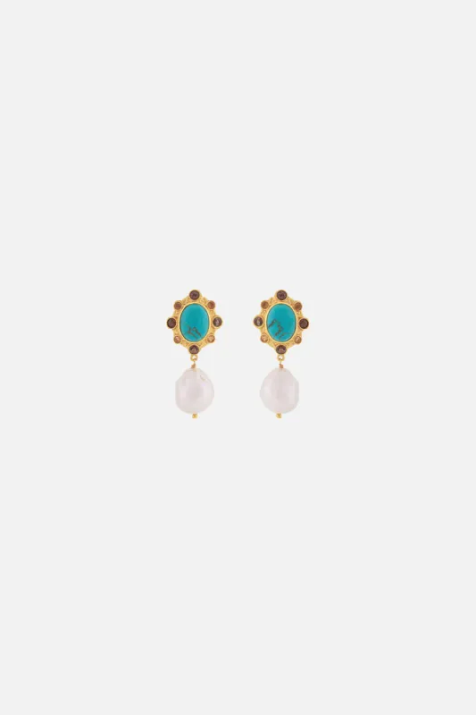 VIVI TURQUOISE AND PEARL EARRINGS MULTI sold by Camilla