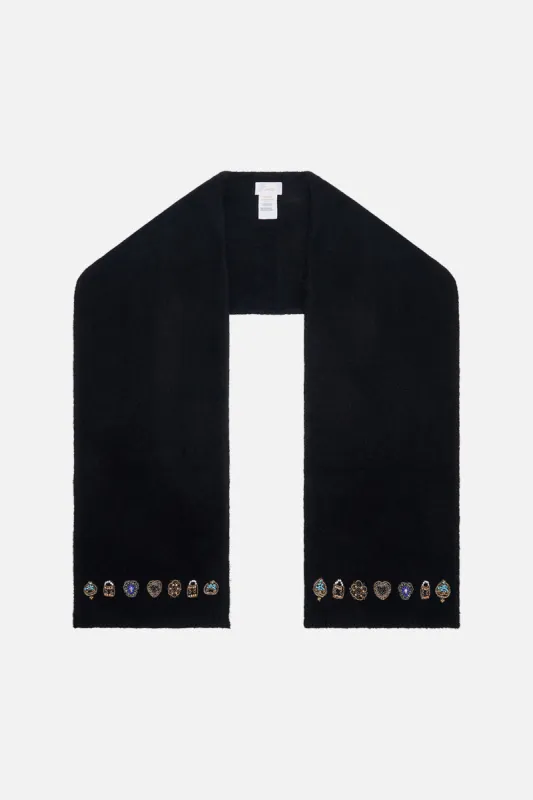 EMBELLISHED KNIT SCARF SOLID BLACK sold by Camilla