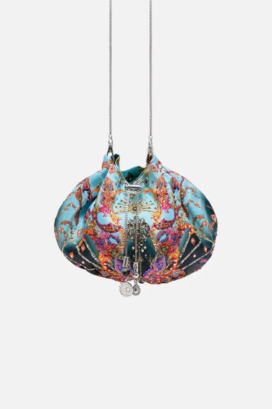 DRAWSTRING POUCH WITH CHAIN STRAP WHAT LIES BENEATH sold by Camilla