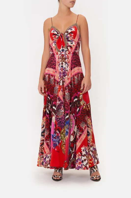 LONG DRESS WITH TIE FRONT ARTESANIA MANIA sold by Camilla