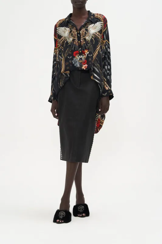 BUTTON UP TOP WITH DRAPED BACK DO I ENTERTAIN YOU sold by Camilla