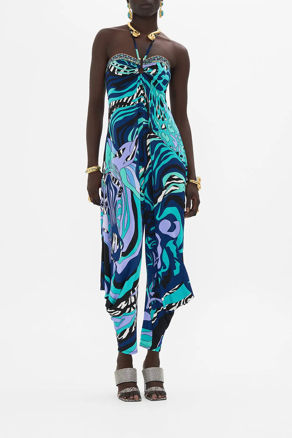 DRAPED PANT JUMPSUIT WITH HARDWARE VIVIDLY VENICE sold by Camilla