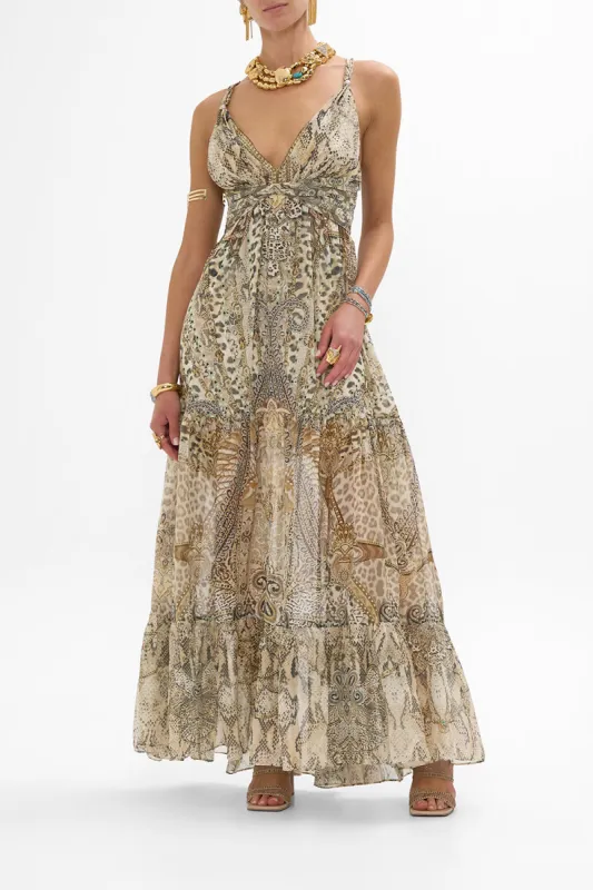 BEAD STRAP GATHERED PANEL DRESS THE THRONE ROOM sold by Camilla