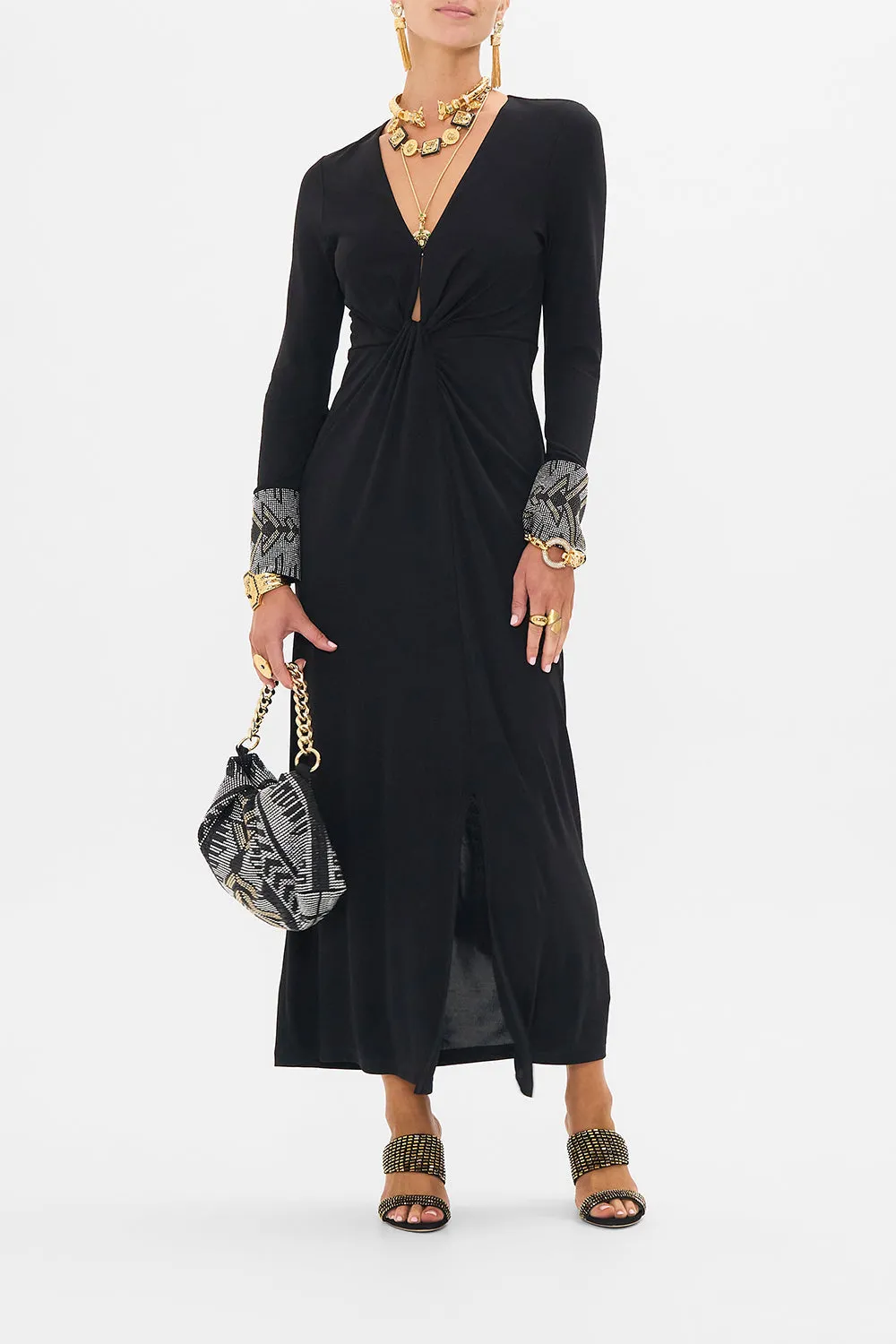 LONG V NECK TWIST FRONT JERSEY DRESS CARTOUCHE KINGDOM sold by Camilla