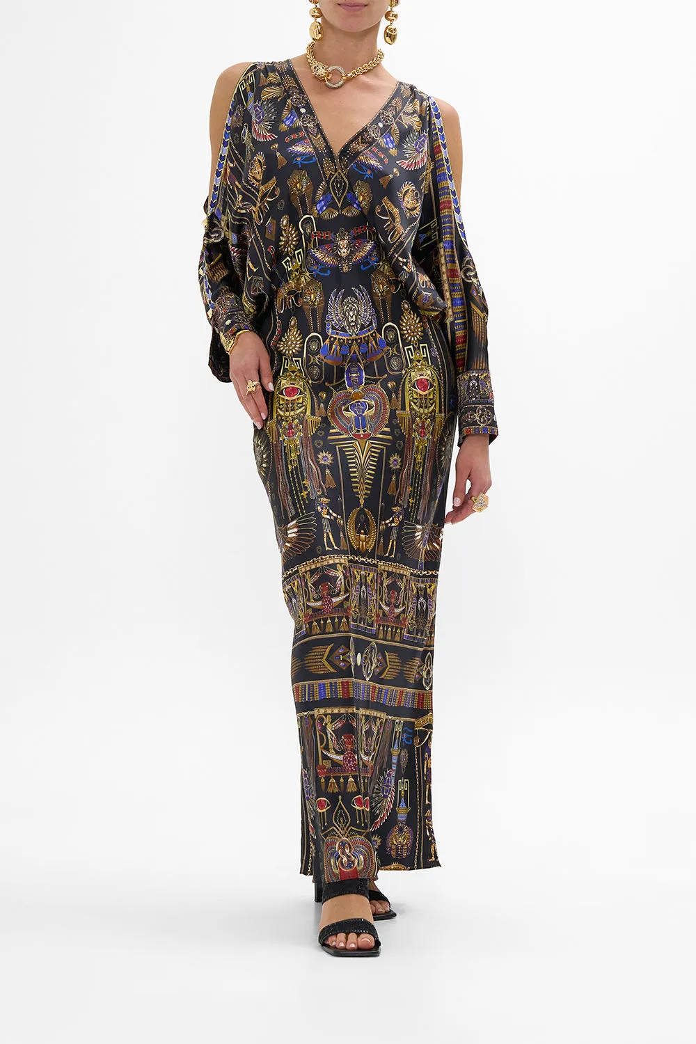 PLUNGE NECK DRAPED SHOULDER DRESS CARTOUCHE KINGDOM sold by Camilla