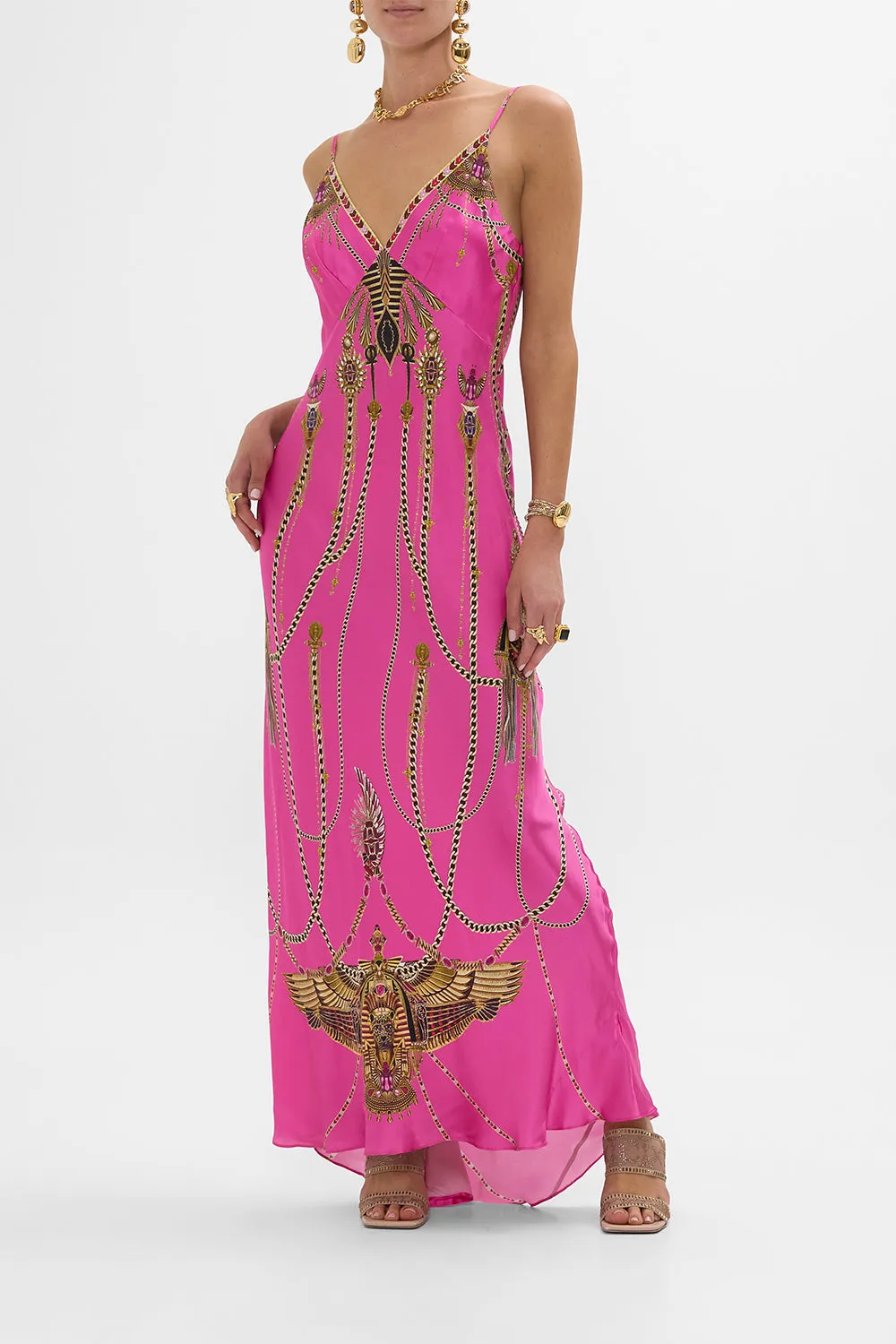 V NECK LONG BIAS SLIP DRESS WITH TRAIN SONG OF THE SCARAB sold by Camilla