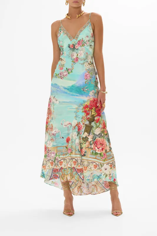 V NECK BIAS SLIP DRESS WITH BACK FRILL THE JEWELLERY MUSEUM sold by Camilla