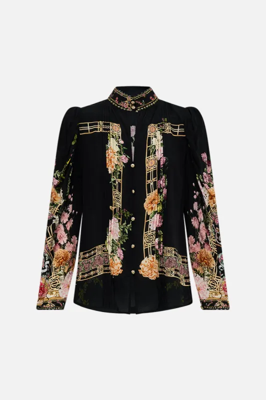 PINTUCK BLOUSE WITH DRAPED SLEEVE ADORNED IN ALEXANDRIA sold by Camilla