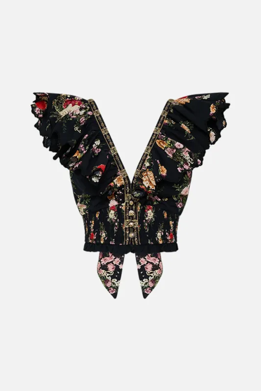 DEEP V FRILL SHORT SLEEVE TOP ADORNED IN ALEXANDRIA sold by Camilla