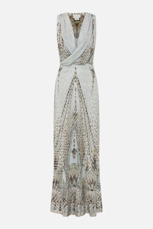 SLEEVELESS DRAPED T BACK LONG DRESS SAHARA STARLET sold by Camilla