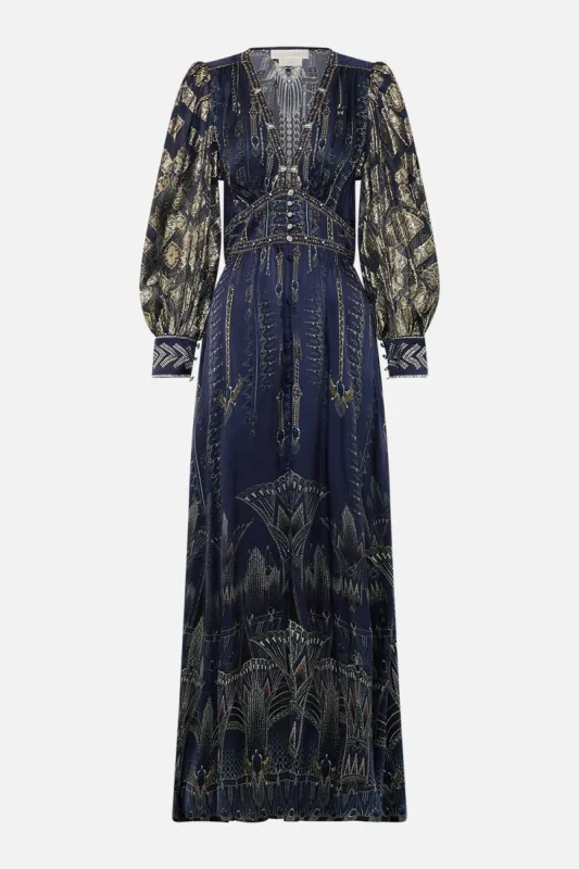 SHAPED WAISTBAND DRESS WITH GATHERED SLEEVES THE EGYPT EFFECT sold by Camilla