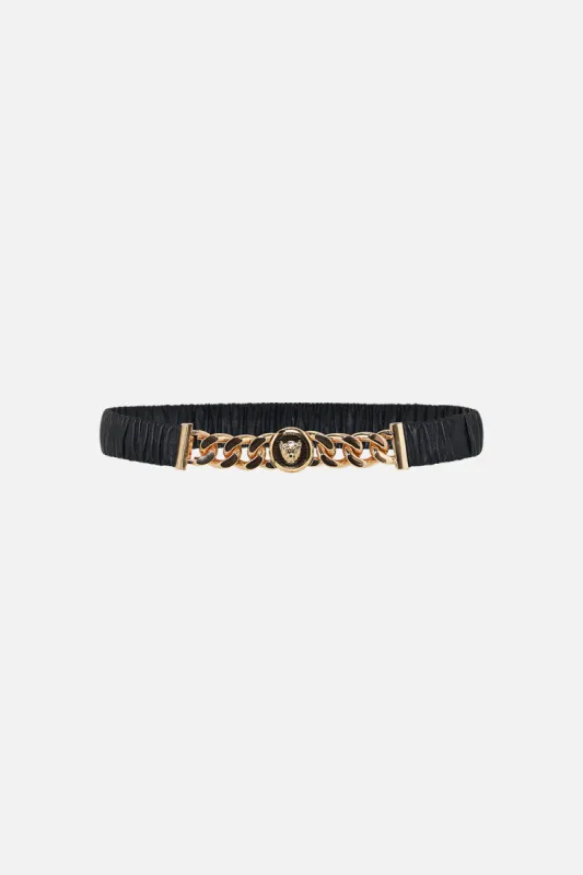 LEOPARD BUTTON ELASTIC BELT SOLID BLACK sold by Camilla