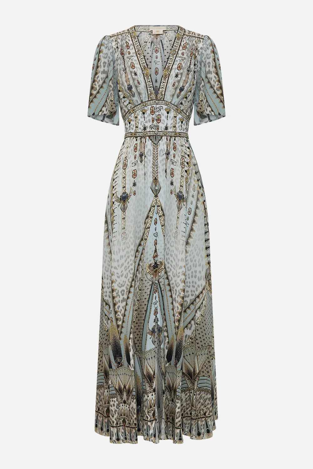 SHAPED WAISTBAND DRESS WITH FLUTTER SLEEVES SAHARA STARLET sold by Camilla