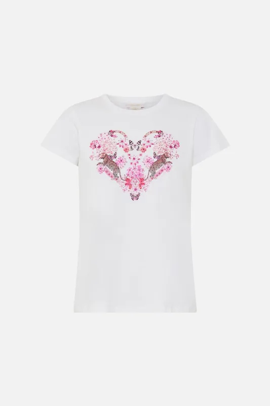 SLIM FIT ROUND NECK T-SHIRT - WHITE/ PINK BOTANICAL NOVELLA sold by Camilla