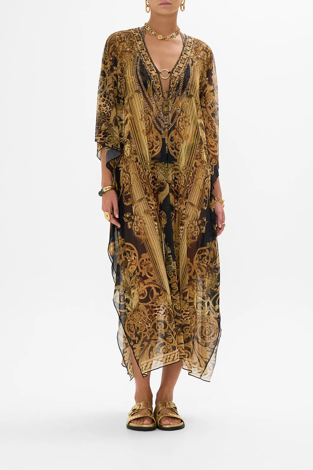 STRETCH MESH KAFTAN WITH TRIM ERA OF EMPIRES sold by Camilla