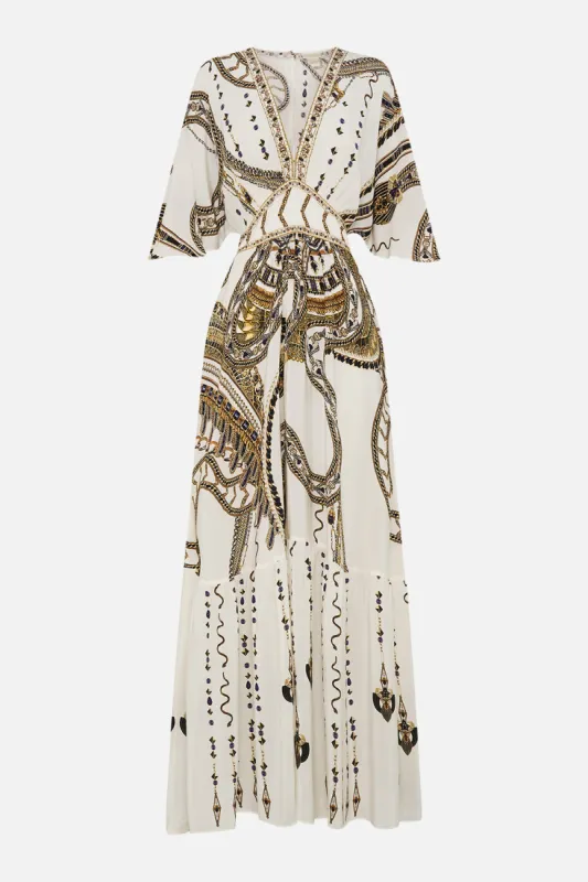 WAISTED DRESS WITH HEM RUFFLE GODDESS ENERGY sold by Camilla