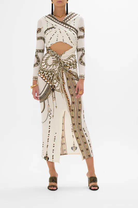 TWIST FRONT JERSEY HOODED DRESS GODDESS ENERGY sold by Camilla