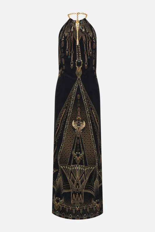 LOW BACK LONG DRESS WITH NECK HARDWARE CALL ME CLEOPATRA sold by Camilla