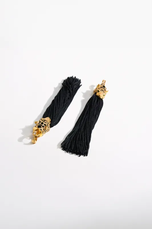 FIERCE FOLKLORE BLACK TASSEL EARRINGS GOLD sold by Camilla