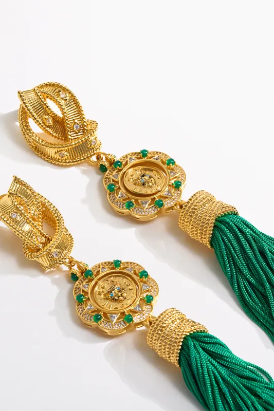 FIERCE FOLKLORE PENDANT TASSEL EARRINGS GOLD sold by Camilla