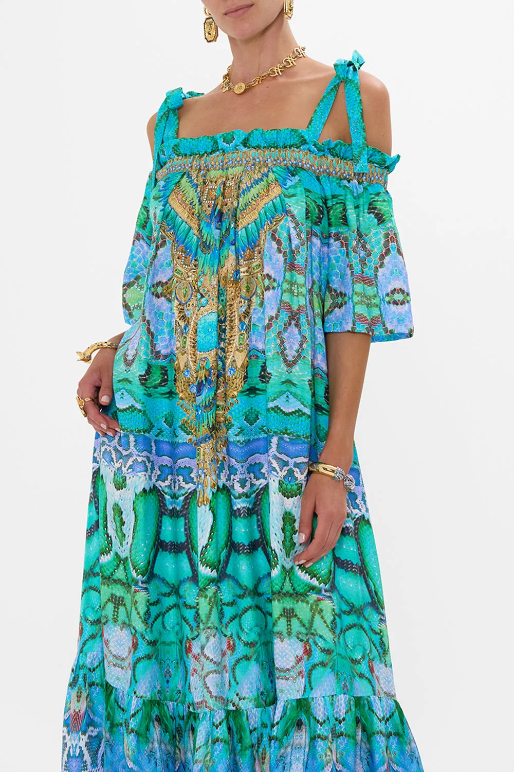 LONG OFF SHOULDER FRILL DRESS WITH STRAPS LAND OF WONDER sold by Camilla product image thumbnail 5