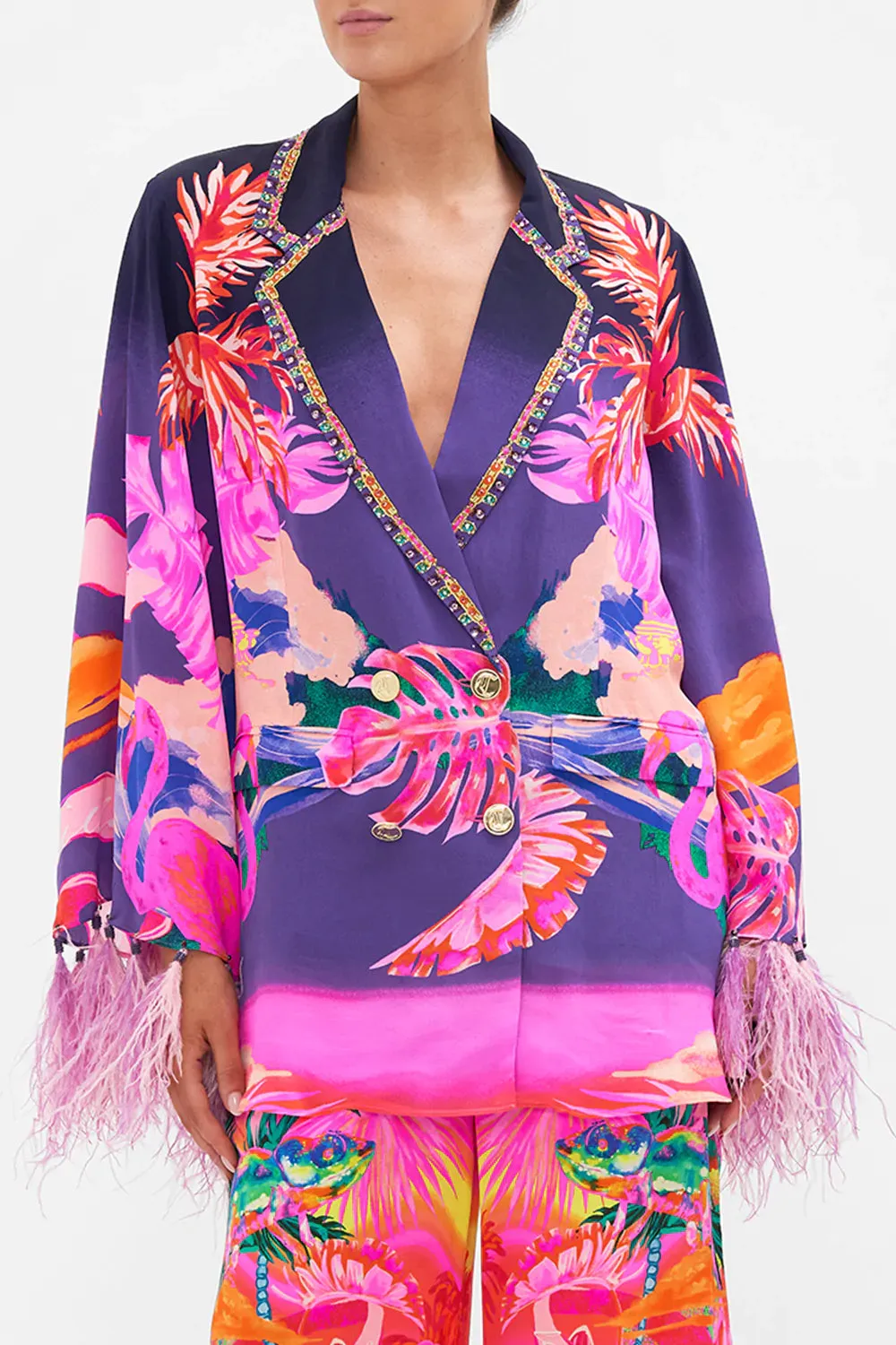 FLARED SLEEVE DOUBLE BREASTED JACKET FLIGHT OF THE FLAMINGO sold by Camilla product image thumbnail 5