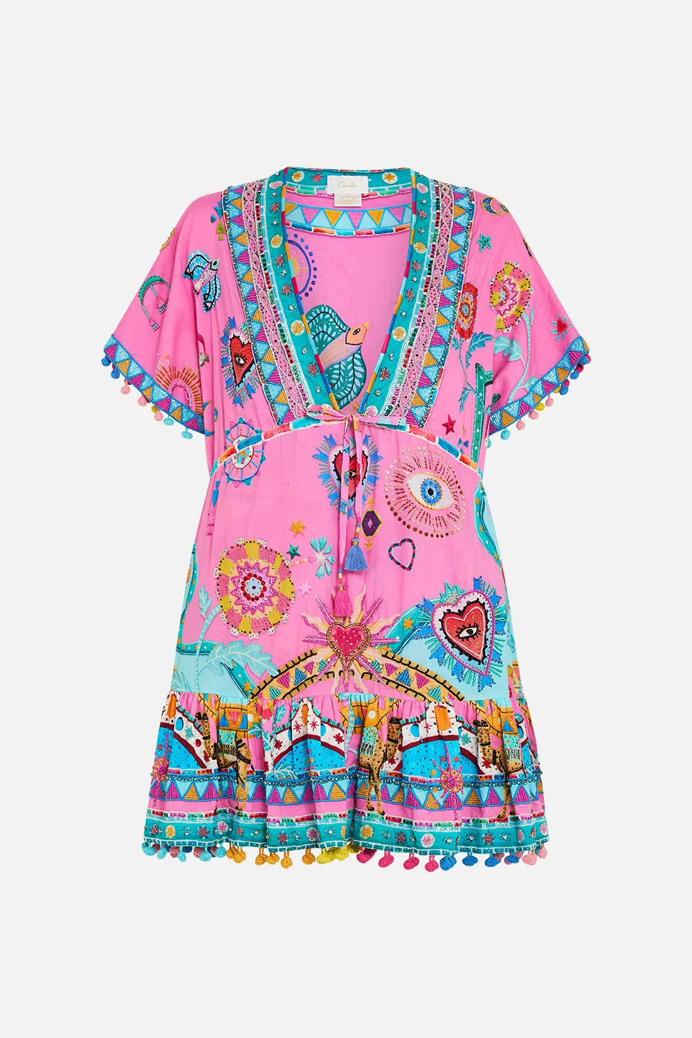 SHORT V NECK EMBROIDERED DRESS RAINBOW ROADS sold by Camilla product image thumbnail 3