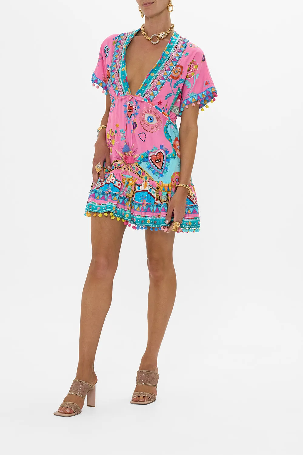 SHORT V NECK EMBROIDERED DRESS RAINBOW ROADS sold by Camilla product image thumbnail 4